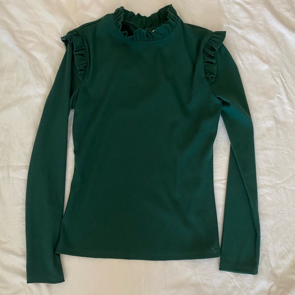 Forest Green Ruffled Women's Blouse
